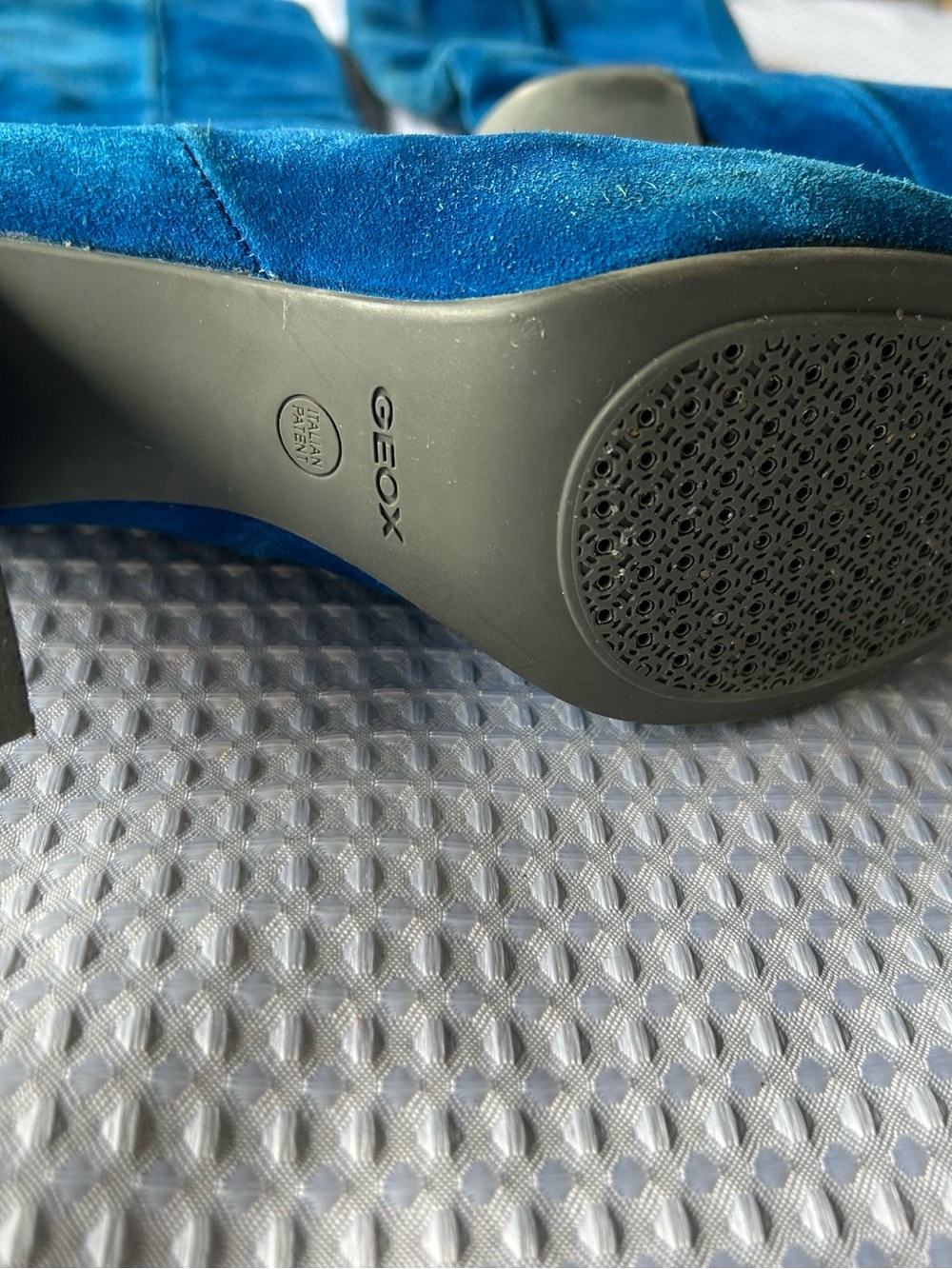 Geox Teal-Blue Suede Knee-High Block Heel Boots - Picture 5 of 16
